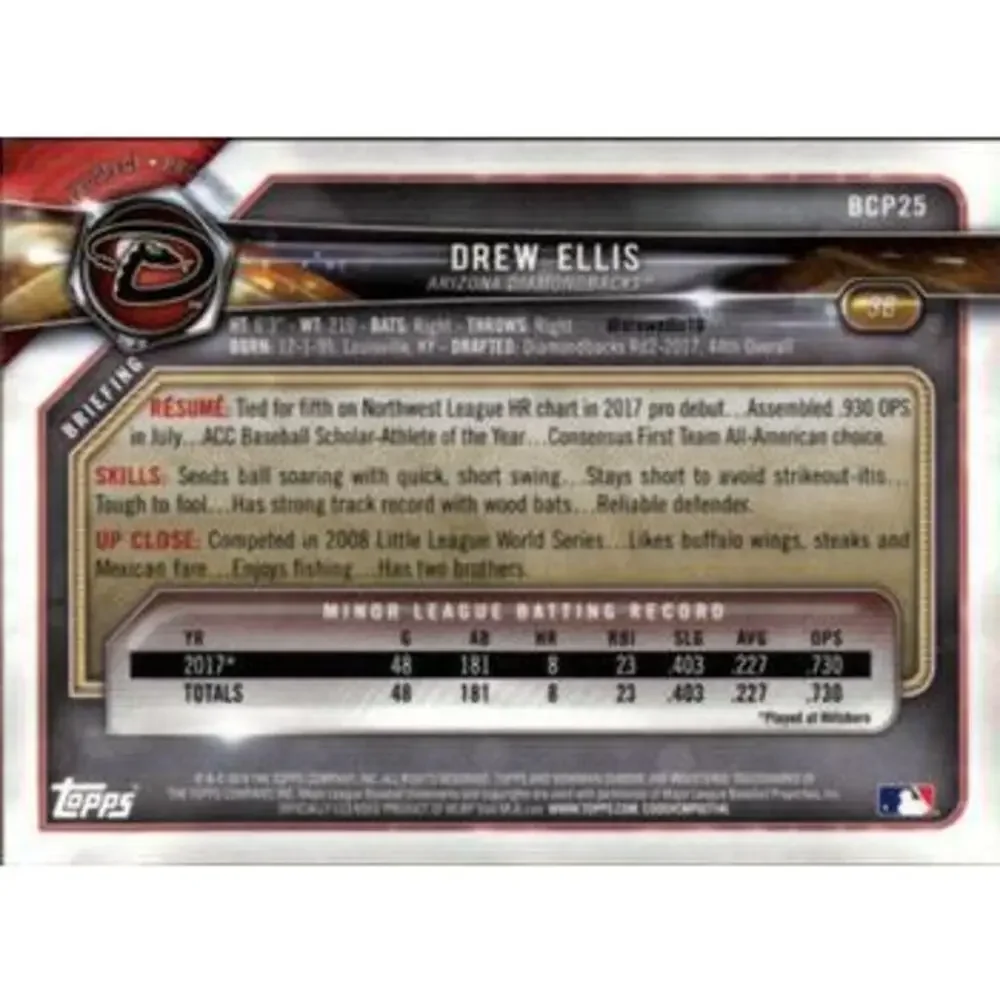 2018 Bowman Chrome Prospects Drew Ellis BCP25 Arizona Diamondbacks